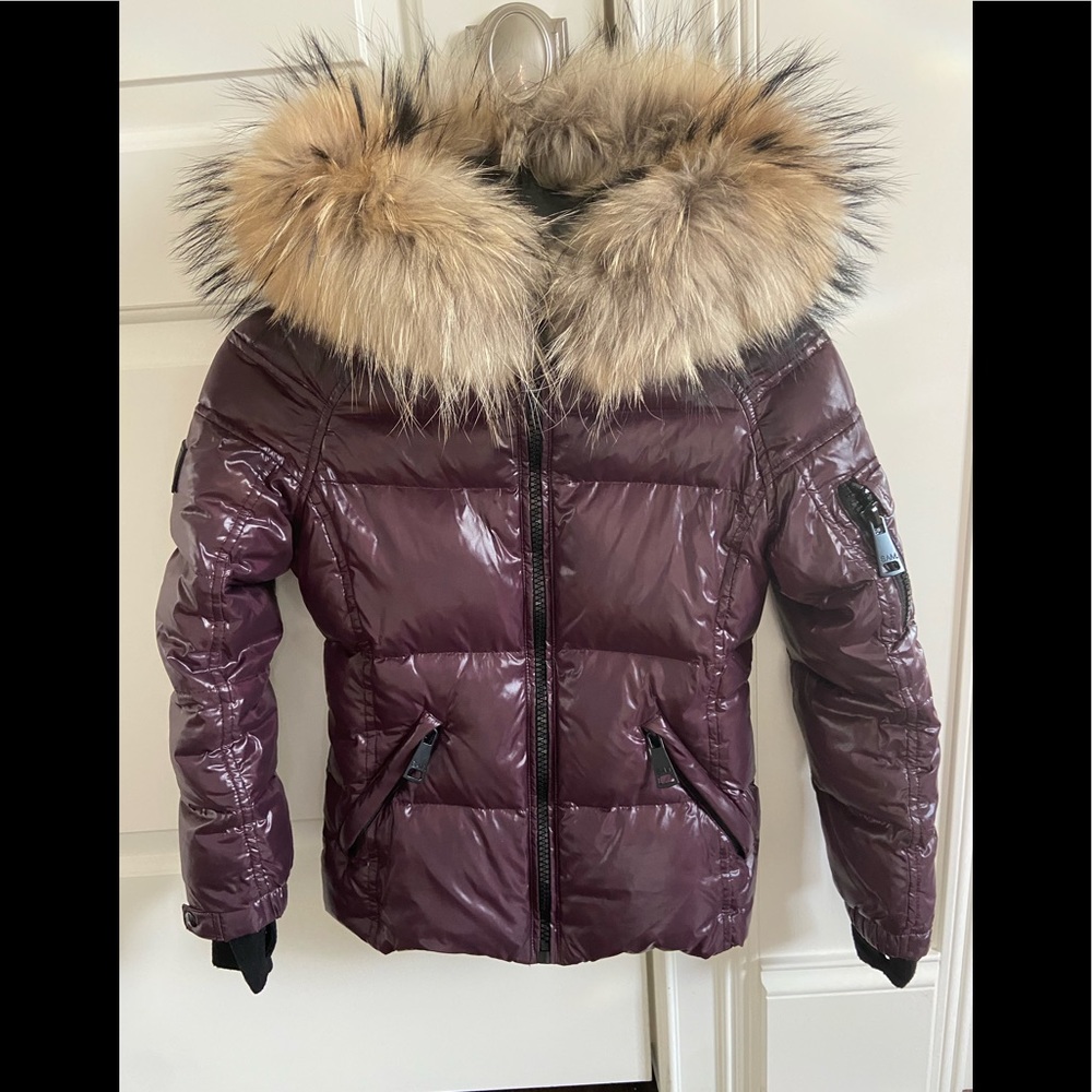 Girls Sam. Fur Hooded Freestyle Coat in Plum Color. SIze 10